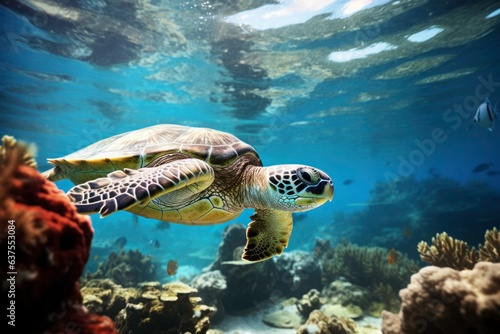 Green Sea Turtle, Coral Reef © AutreyDigital