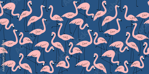 Seamless trendy pattern with flamingo. Cartoon vector illustration for prints, clothing, packaging and postcards.