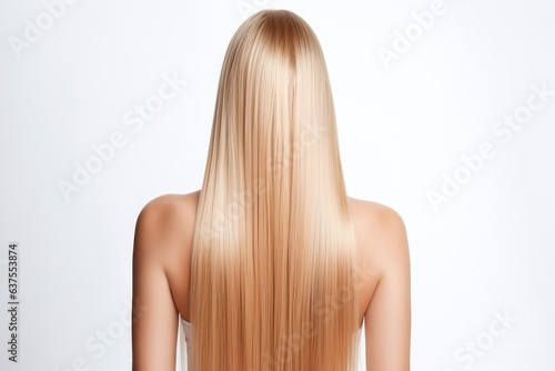 Back View of Woman with Beautiful Shiny Straight Blonde Hair