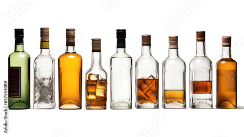 Different alcoholic bottles isolated on white created with Generative AI