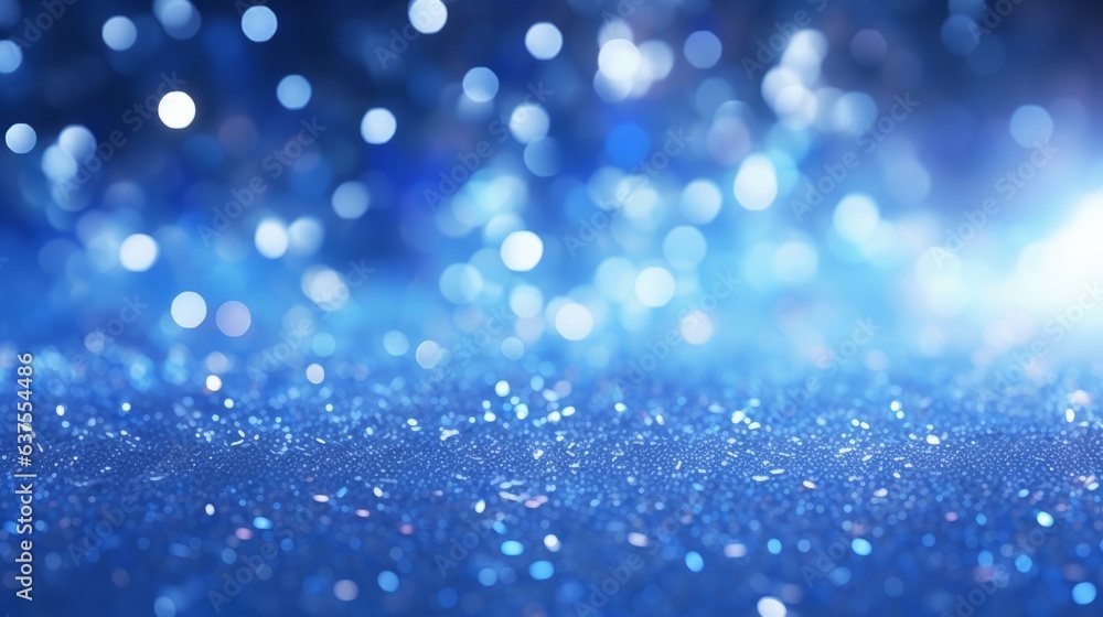 Bokeh background with sparkles of sapphire. Blue defocused sparkles . Wallpaper with crystal drops.