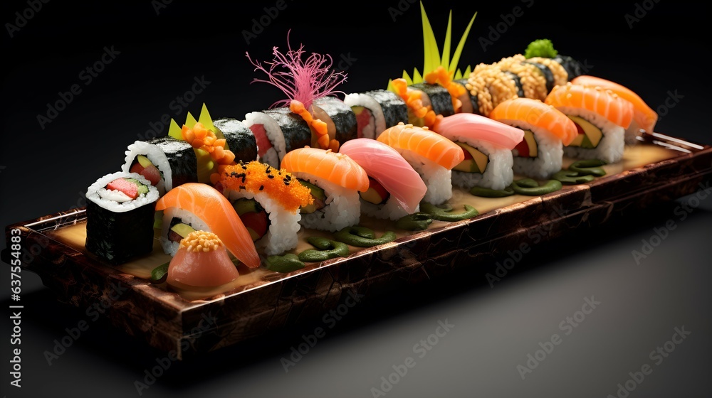 Authentic Japanese Sushi Assortment: High-Resolution Photo Ideal for Culinary Blogs, Japanese Restaurants, and Foodie Publications Authentic Japanese Sushi Assortment: High-Resolution Photo Ideal for Culinary Blogs, Japanese Restaurants, and Foodie Publications