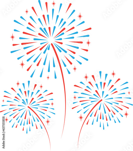 Colorful fireworks with blue and red colors for the 4 of July event.