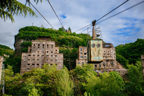 Old rusty cable car in Chiatura, Georgia photo