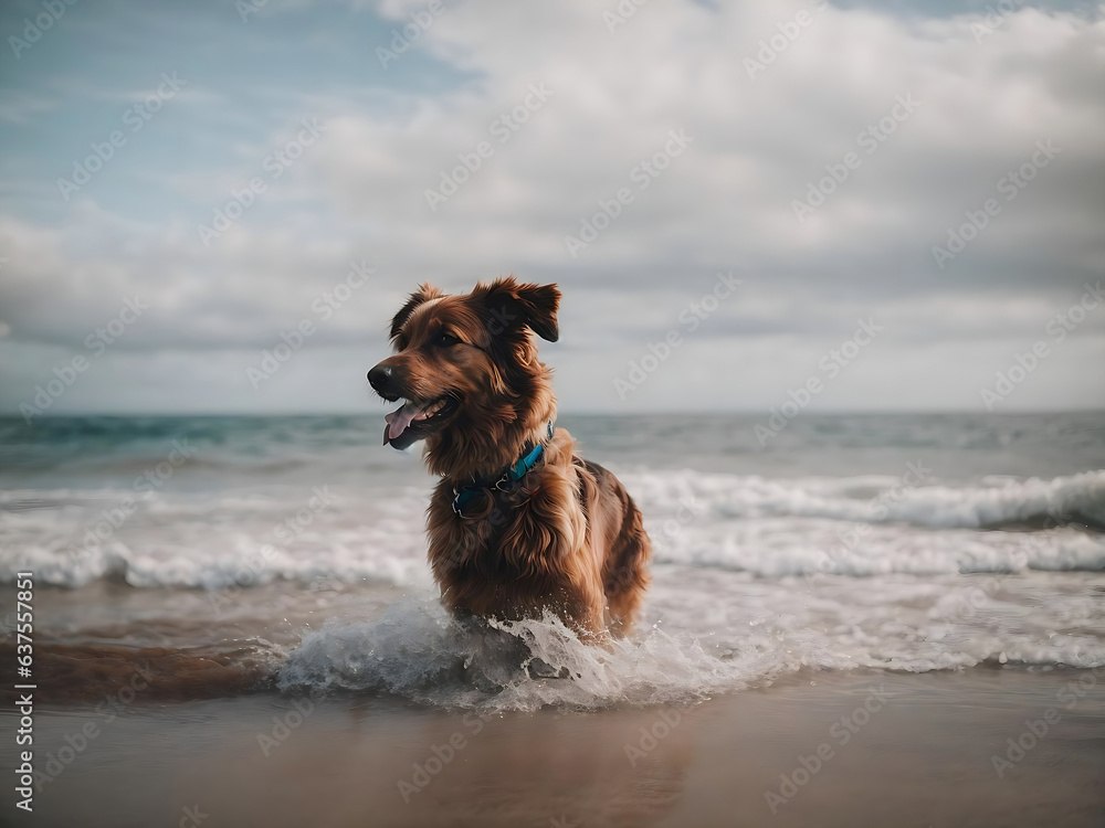 Sabachie beaches. A bathing dog in the sea. Sabachie beaches. A bathing dog in the sea.