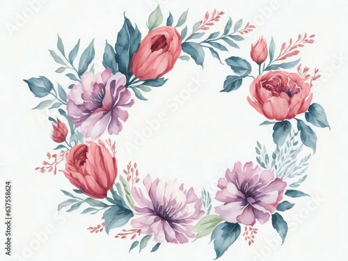 watercolor wreath with watercolor flowers and leaves