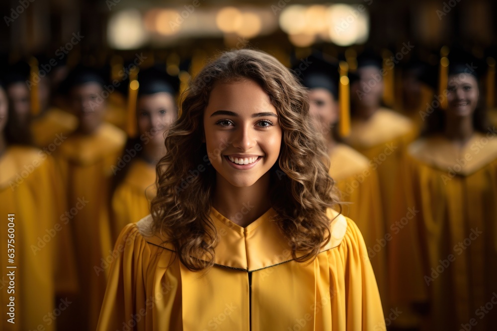 Smiling young woman in graduation gowns