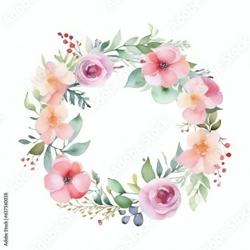 watercolor wreath with watercolor flowers and leaves