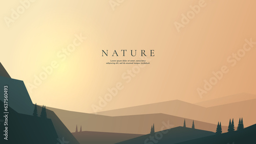 Vector illustration. Evening polygonal landscape. Clear sky background. Triangle shapes. Hills. Graphic modern wallpaper. Minimalist style. Design element for web banner, website template