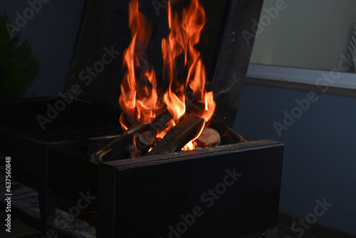 close-up view of a wood-burning fire for Argentinean asado