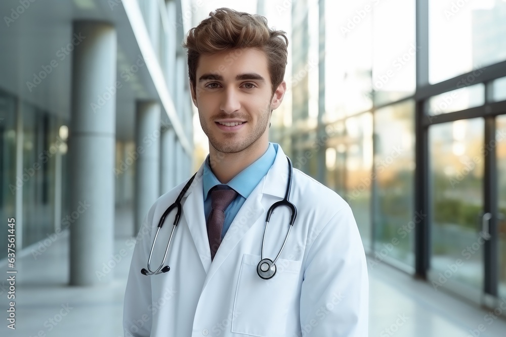 Young doctor student at the hospital. Generative AI Young doctor student at the hospital. Generative AI