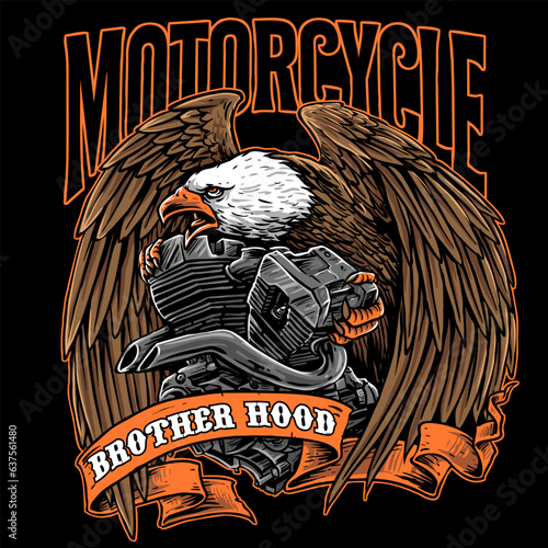 eagle with motorcycle engine vintage vector illustration
