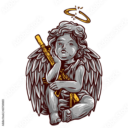 cupid angel with a gun vector illustration