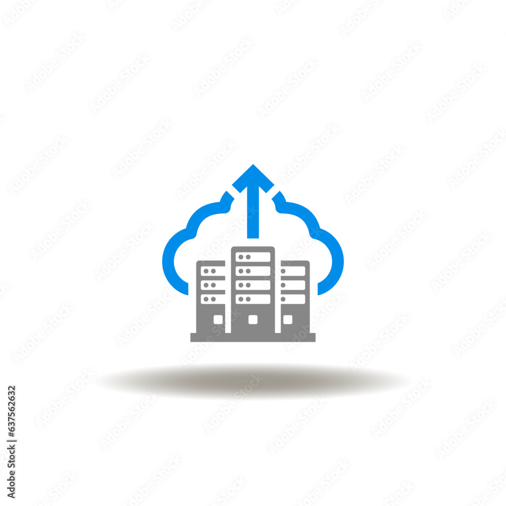 Vector illustration of server network with cloud and arrow up. Symbol ...