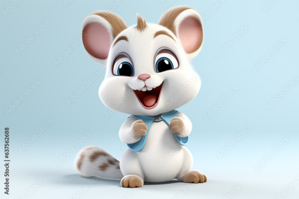 Fototapeta premium Cute animal animated on white background, cartoon style, animated expressions, quirky expressions, playful expressions. sweet, cheerful, little animals