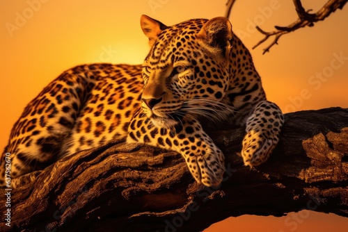 Beautiful leopard resting on top of a tree in Africa © Celina