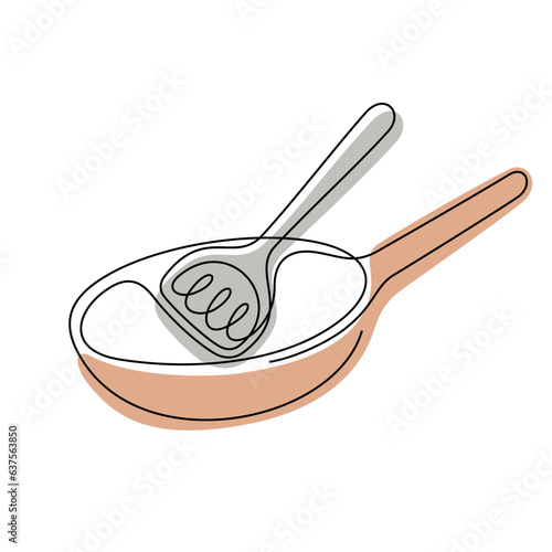 Frying pan continuous line colourful vector illustration. Cooking illustration.