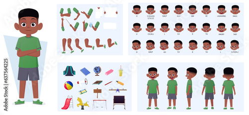 African American Boy Character Creation with Gestures, Facial Expressions, and Different Poses