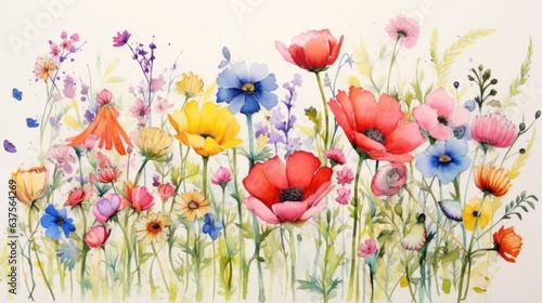 A watercolor painting of a field of flowers