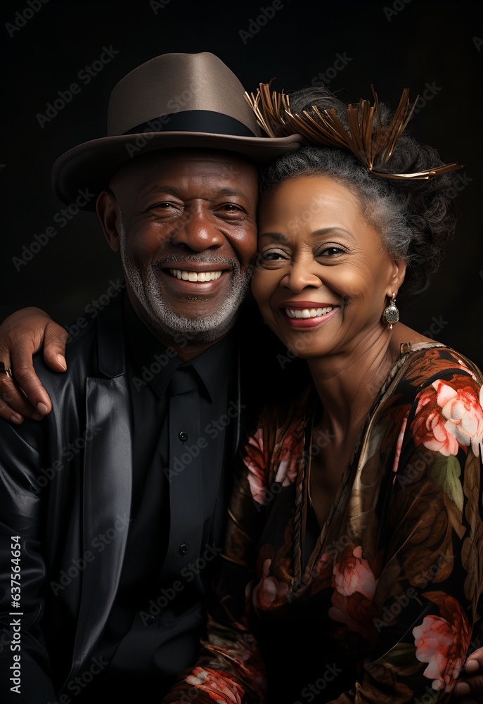 Happy black elderly couple, generative ai Happy black elderly couple, generative ai