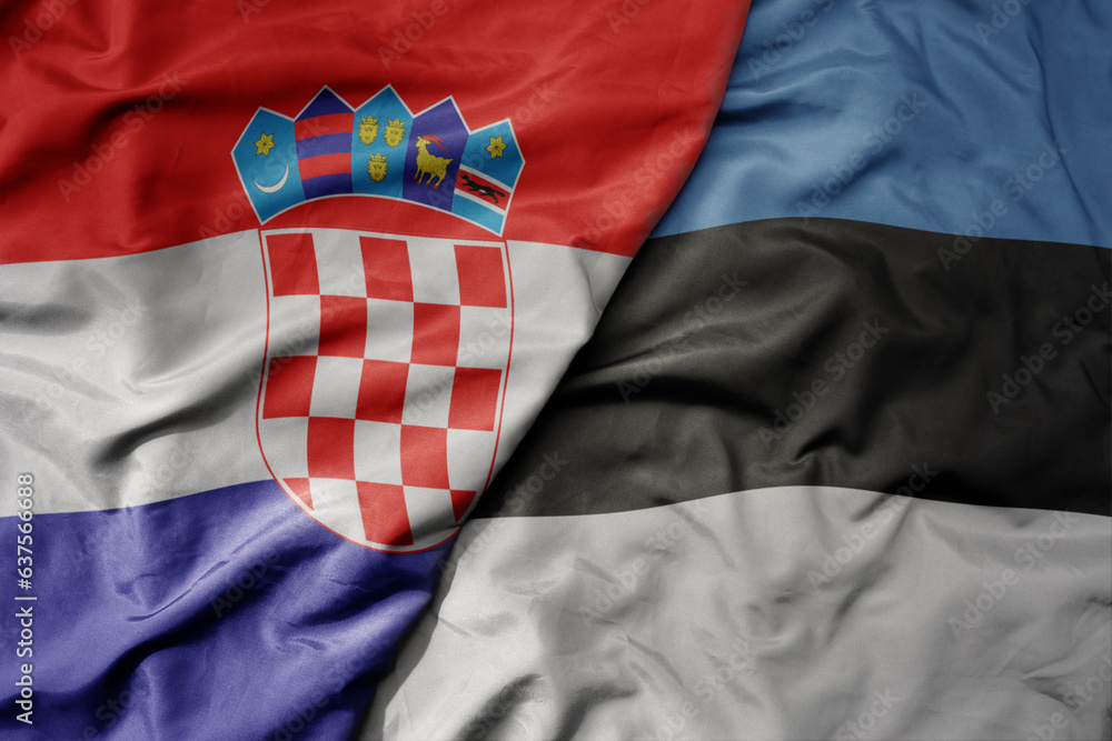 Obraz premium big waving national colorful flag of croatia and national flag of estonia .