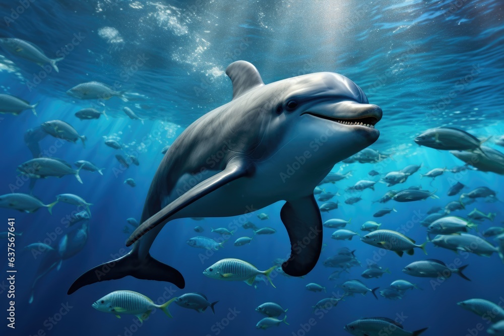 Obraz premium Dolphin swim in the blue sea in a picturesque place