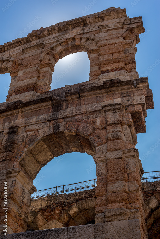 walls of the arena of verona in mid-august