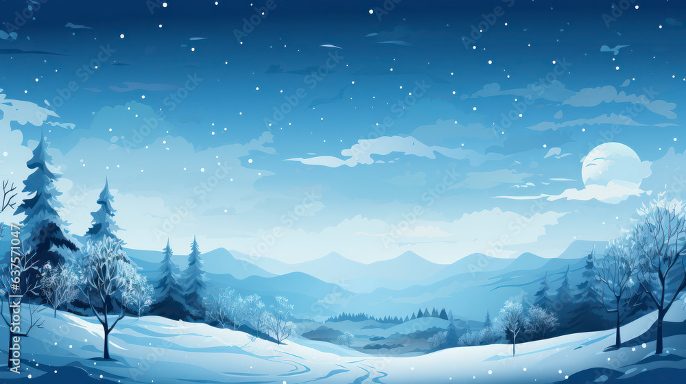 Fototapeta premium Winter landscape shape in blue tone, AI Generated