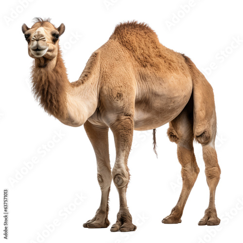 an Arabian or dromedary camel, standing 3/4 view, in a Animal-themed, illustration in a PNG, cutout, and isolated. Generative ai