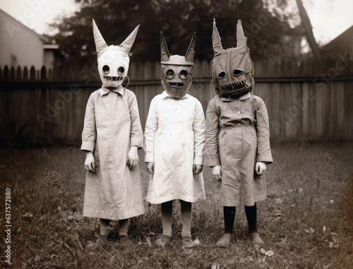 Kids wearing vintage Halloween costumes in the 1940’s photo