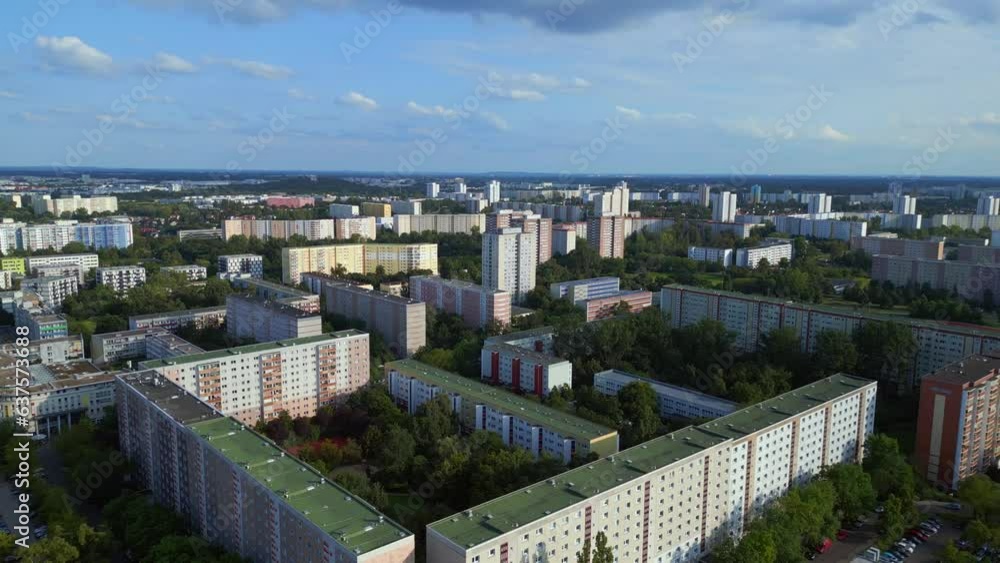 Beautiful aerial view flight drone Berlin Marzahn panel system building housing Beautiful aerial view flight drone Berlin Marzahn panel system building housing