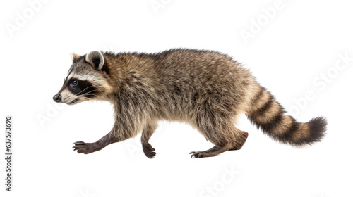 a raccoon walking/running, side view in a Nature-themed, illustration in a PNG, cutout, and isolated. Generative AI © Purple Penguin GFX