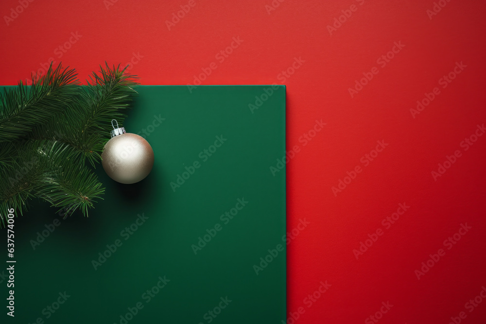 Christmas and New Year background with copy space in combination of green and red colors. Noel. 