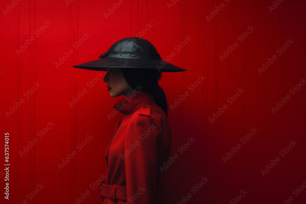 Mystical woman in red. Post minimalist composition in bold red. Mystical woman in red. Post minimalist composition in bold red.