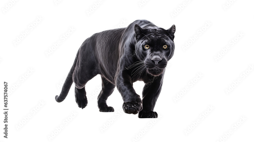 a Black Jaguar, forward aggressive action, full body, 3/4 view, in a Nature-themed, illustration in a PNG, cutout, and isolated. Generative AI a Black Jaguar, forward aggressive action, full body, 3/4 view, in a Nature-themed, illustration in a PNG, cutout, and isolated. Generative AI