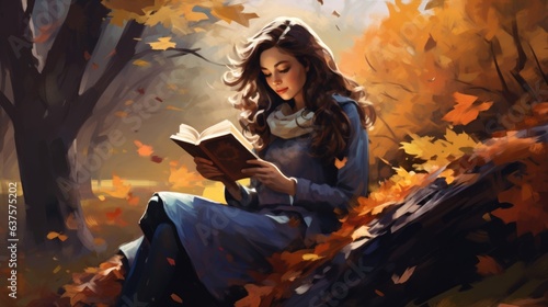 A painting of a woman reading a book