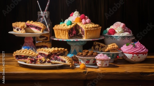 A table topped with lots of cakes and cupcakes