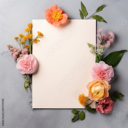 Blank greeting card mockup on concrete background
