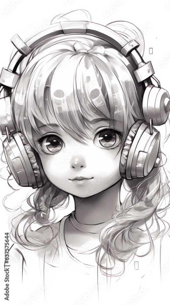 Fototapeta premium A drawing of a girl with headphones on