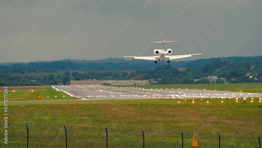 Commercial Jet Airplane Landing in airport runway. Passenger aircraft landing Close up. Passenger airplane landing. Aviation and air travel. Commercial Jet Airplane Landing in airport runway. Passenger aircraft landing Close up. Passenger airplane landing. Aviation and air travel.