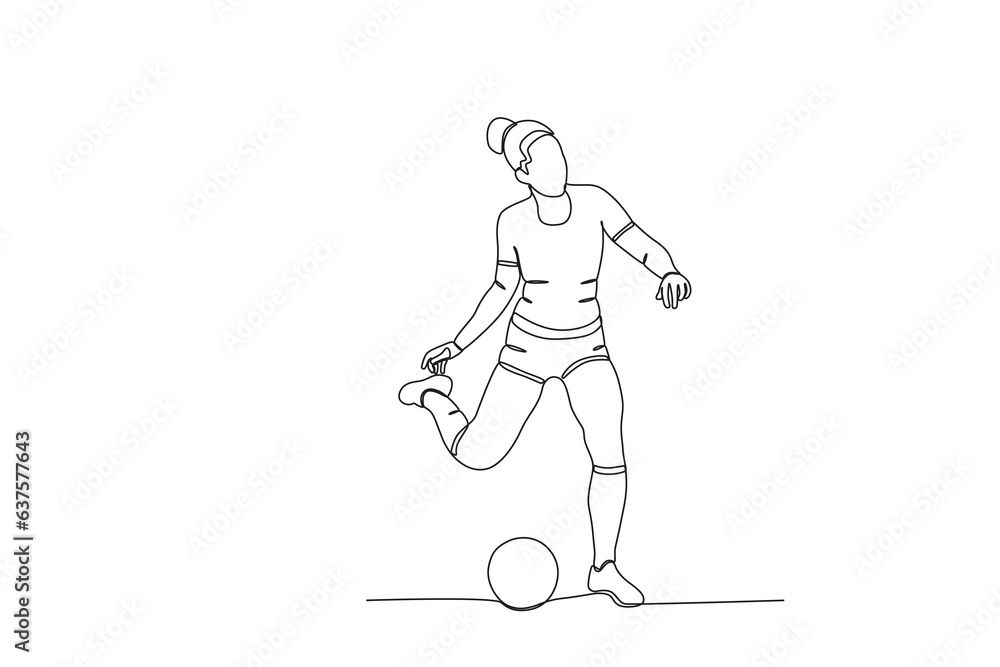 A woman prepares to kick the ball. Women's world cup one-line drawing A woman prepares to kick the ball. Women's world cup one-line drawing