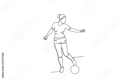 A woman dribbling. Women's world cup one-line drawing