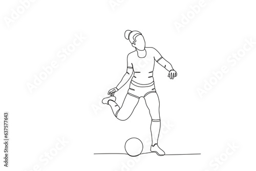 A woman prepares to kick the ball. Women s world cup one-line drawing