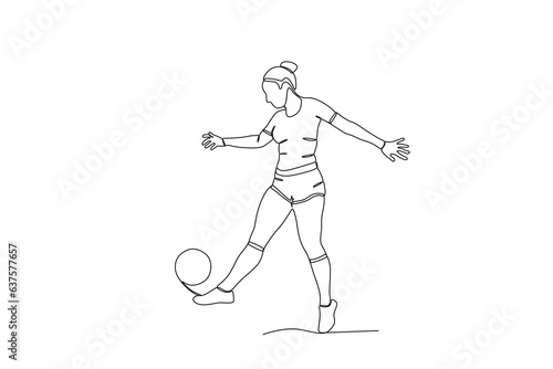 A woman receives the ball with her feet. Women's world cup one-line drawing © stlineart