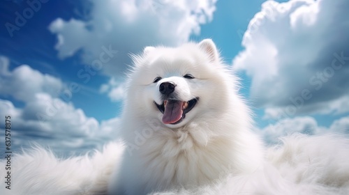 White dog breed Samoyed. AI generation