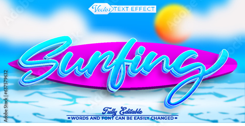 Photography Cartoon Surfer Vector Editable Text Effect Template