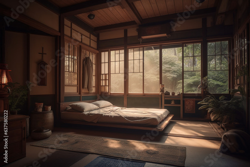 Japanese bedroom. Generative AI
