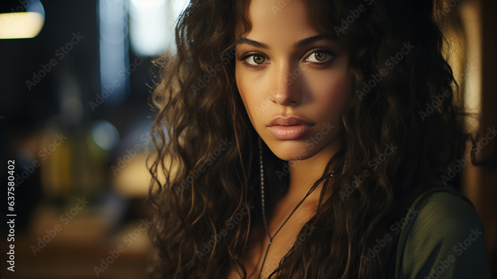 young sexy woman with long curly hair in black clothes young sexy woman with long curly hair in black clothes