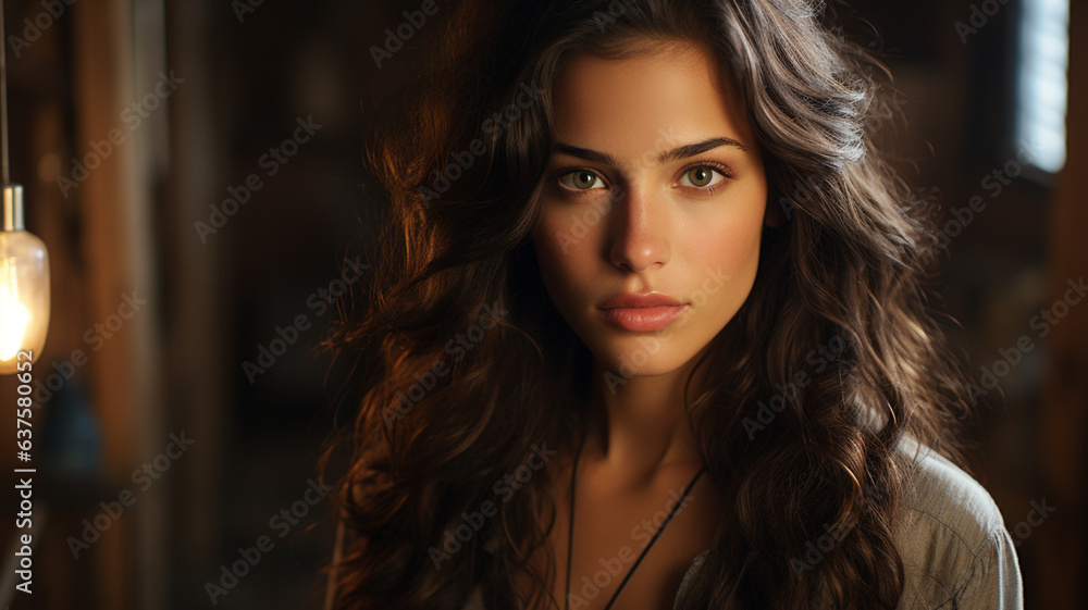 portrait of young beautiful woman with long wavy hair. portrait of young beautiful woman with long wavy hair.