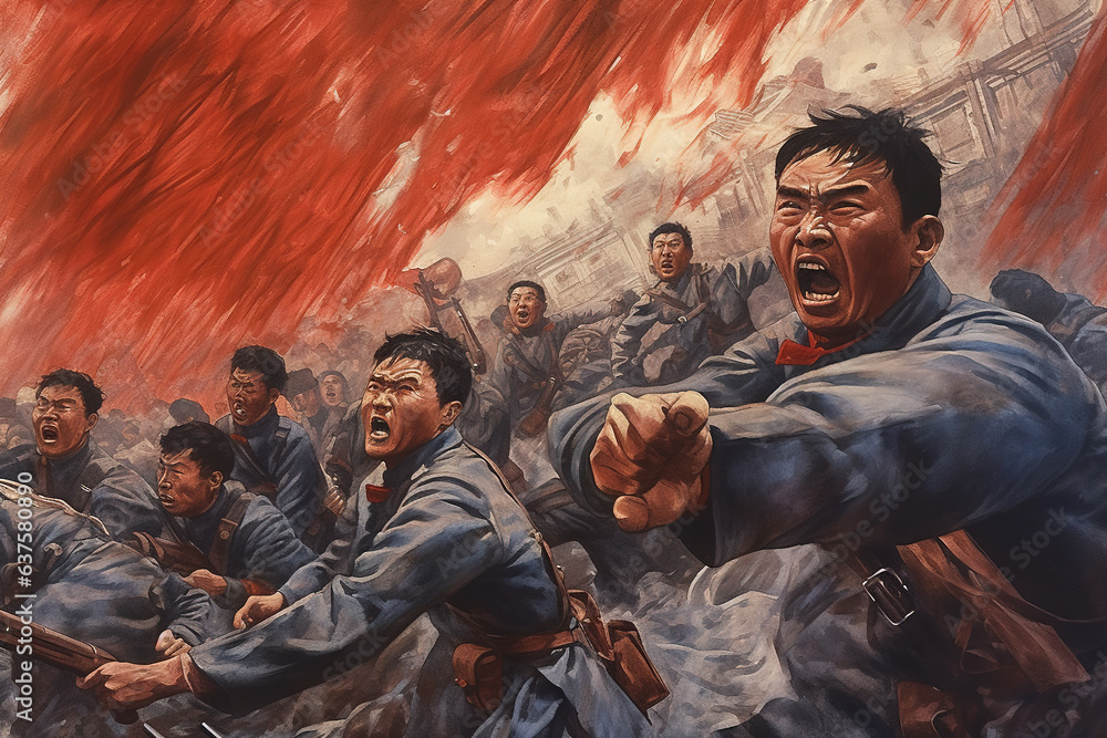 A painting of China in the style of dynamic and action-packed revolution. Generative AI.
